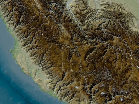 Photo for Ayacucho, region of Peru. Elevation map colored in wiki style with lakes and rivers - Royalty Free Image