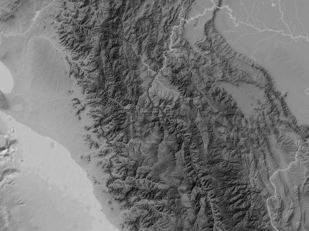 Photo for Cajamarca, region of Peru. Grayscale elevation map with lakes and rivers - Royalty Free Image