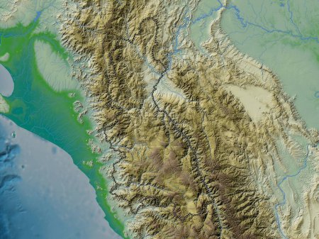 Photo for Cajamarca, region of Peru. Colored elevation map with lakes and rivers - Royalty Free Image
