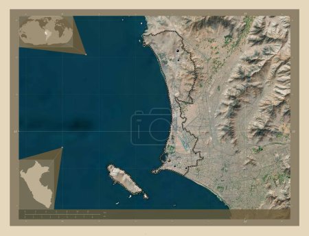 Photo for Callao, province of Peru. High resolution satellite map. Locations of major cities of the region. Corner auxiliary location maps - Royalty Free Image