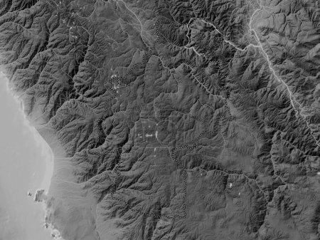 Téléchargez les photos : Huancavelica, region of Peru. Grayscale elevation map with lakes and rivers - en image libre de droit