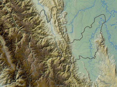 Foto de Huanuco, region of Peru. Colored elevation map with lakes and rivers - Imagen libre de derechos