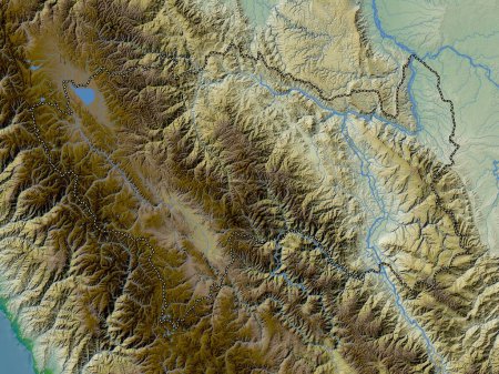 Téléchargez les photos : Junin, region of Peru. Colored elevation map with lakes and rivers - en image libre de droit