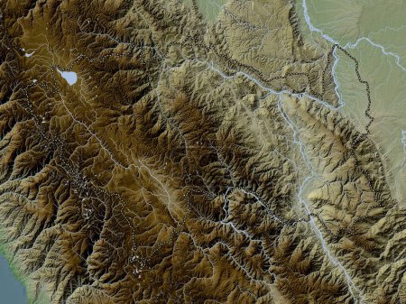 Téléchargez les photos : Junin, region of Peru. Elevation map colored in wiki style with lakes and rivers - en image libre de droit