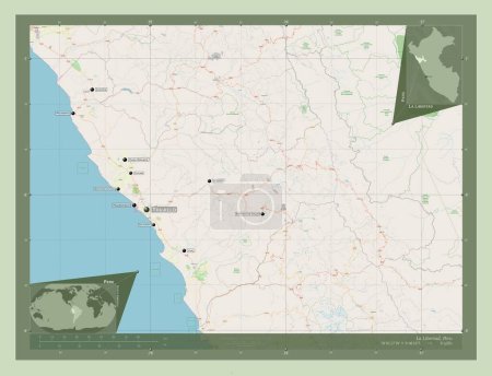 Foto de La Libertad, region of Peru. Open Street Map. Locations and names of major cities of the region. Corner auxiliary location maps - Imagen libre de derechos