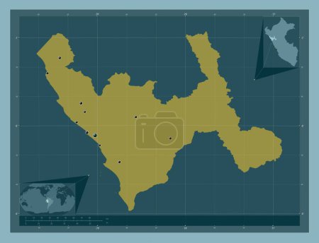 Téléchargez les photos : La Libertad, region of Peru. Solid color shape. Locations of major cities of the region. Corner auxiliary location maps - en image libre de droit