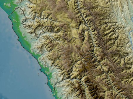 Téléchargez les photos : La Libertad, region of Peru. Colored elevation map with lakes and rivers - en image libre de droit