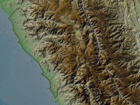 Téléchargez les photos : La Libertad, region of Peru. Elevation map colored in wiki style with lakes and rivers - en image libre de droit
