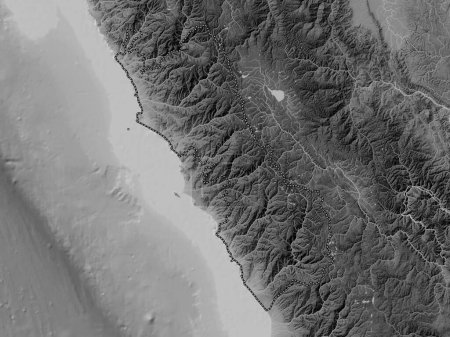 Foto de Lima, region of Peru. Grayscale elevation map with lakes and rivers - Imagen libre de derechos