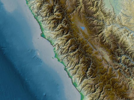 Téléchargez les photos : Lima, region of Peru. Colored elevation map with lakes and rivers - en image libre de droit