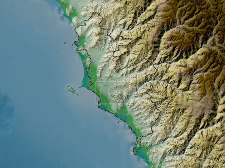Téléchargez les photos : Lima Province, province of Peru. Colored elevation map with lakes and rivers - en image libre de droit