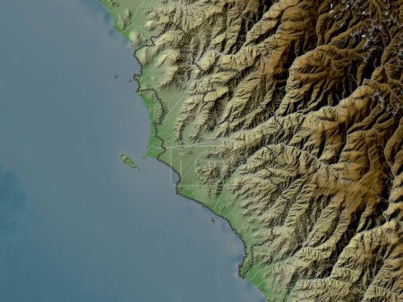 Téléchargez les photos : Lima Province, province of Peru. Elevation map colored in wiki style with lakes and rivers - en image libre de droit