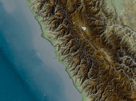 Téléchargez les photos : Lima, region of Peru. Elevation map colored in wiki style with lakes and rivers - en image libre de droit
