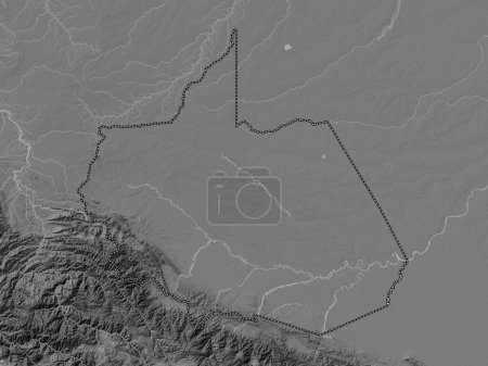 Téléchargez les photos : Madre de Dios, region of Peru. Bilevel elevation map with lakes and rivers - en image libre de droit