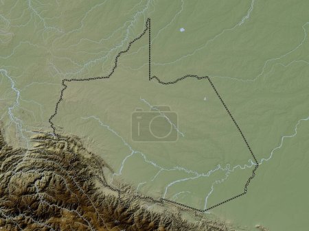 Téléchargez les photos : Madre de Dios, region of Peru. Elevation map colored in wiki style with lakes and rivers - en image libre de droit