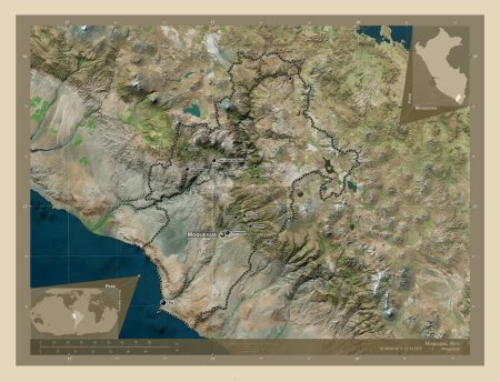 Photo for Moquegua, region of Peru. High resolution satellite map. Locations and names of major cities of the region. Corner auxiliary location maps - Royalty Free Image