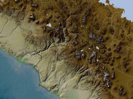 Photo for Moquegua, region of Peru. Elevation map colored in wiki style with lakes and rivers - Royalty Free Image