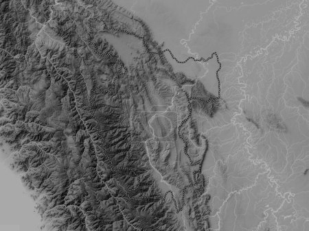 Téléchargez les photos : San Martin, region of Peru. Grayscale elevation map with lakes and rivers - en image libre de droit