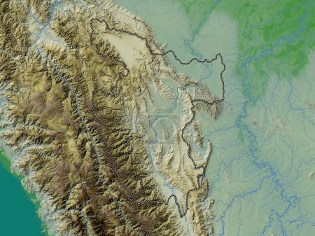 Téléchargez les photos : San Martin, region of Peru. Colored elevation map with lakes and rivers - en image libre de droit