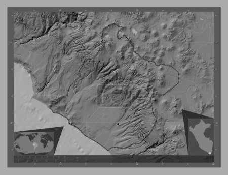 Photo for Tacna, region of Peru. Bilevel elevation map with lakes and rivers. Corner auxiliary location maps - Royalty Free Image