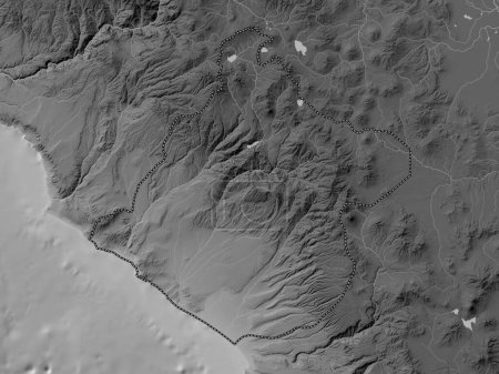 Foto de Tacna, region of Peru. Grayscale elevation map with lakes and rivers - Imagen libre de derechos