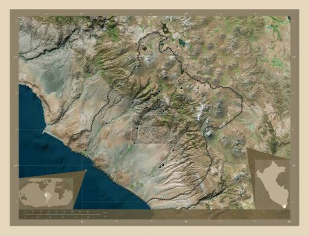 Foto de Tacna, region of Peru. High resolution satellite map. Locations of major cities of the region. Corner auxiliary location maps - Imagen libre de derechos