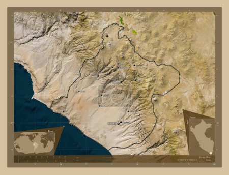 Foto de Tacna, region of Peru. Low resolution satellite map. Locations and names of major cities of the region. Corner auxiliary location maps - Imagen libre de derechos