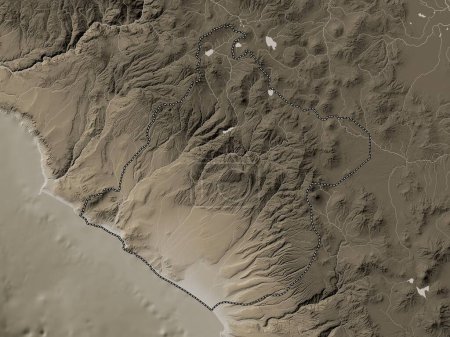 Foto de Tacna, region of Peru. Elevation map colored in sepia tones with lakes and rivers - Imagen libre de derechos