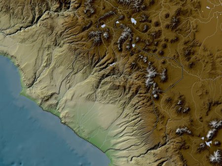 Foto de Tacna, region of Peru. Elevation map colored in wiki style with lakes and rivers - Imagen libre de derechos