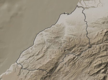 Foto de Tumbes, region of Peru. Elevation map colored in sepia tones with lakes and rivers - Imagen libre de derechos