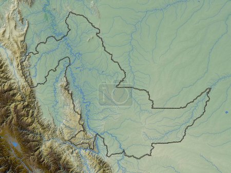 Téléchargez les photos : Ucayali, region of Peru. Colored elevation map with lakes and rivers - en image libre de droit