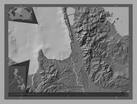 Foto de Agusan del Norte, province of Philippines. Bilevel elevation map with lakes and rivers. Locations of major cities of the region. Corner auxiliary location maps - Imagen libre de derechos