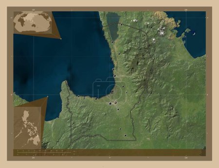 Foto de Agusan del Norte, province of Philippines. Low resolution satellite map. Locations of major cities of the region. Corner auxiliary location maps - Imagen libre de derechos