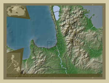 Foto de Agusan del Norte, province of Philippines. Elevation map colored in wiki style with lakes and rivers. Locations of major cities of the region. Corner auxiliary location maps - Imagen libre de derechos