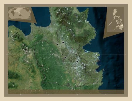 Foto de Agusan del Sur, province of Philippines. High resolution satellite map. Locations of major cities of the region. Corner auxiliary location maps - Imagen libre de derechos