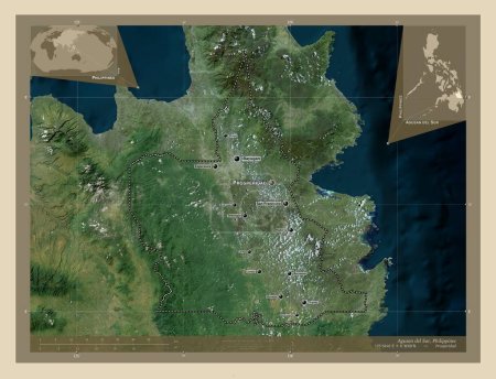 Foto de Agusan del Sur, province of Philippines. High resolution satellite map. Locations and names of major cities of the region. Corner auxiliary location maps - Imagen libre de derechos