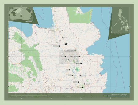 Téléchargez les photos : Agusan del Sur, province of Philippines. Open Street Map. Locations and names of major cities of the region. Corner auxiliary location maps - en image libre de droit