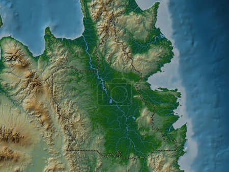 Téléchargez les photos : Agusan del Sur, province of Philippines. Colored elevation map with lakes and rivers - en image libre de droit
