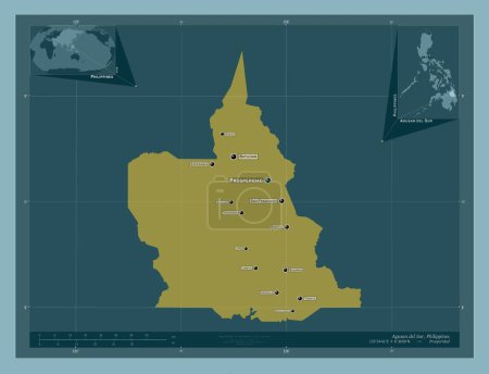 Foto de Agusan del Sur, province of Philippines. Solid color shape. Locations and names of major cities of the region. Corner auxiliary location maps - Imagen libre de derechos