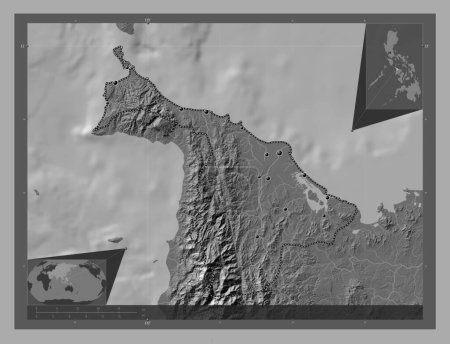 Foto de Aklan, province of Philippines. Bilevel elevation map with lakes and rivers. Locations of major cities of the region. Corner auxiliary location maps - Imagen libre de derechos