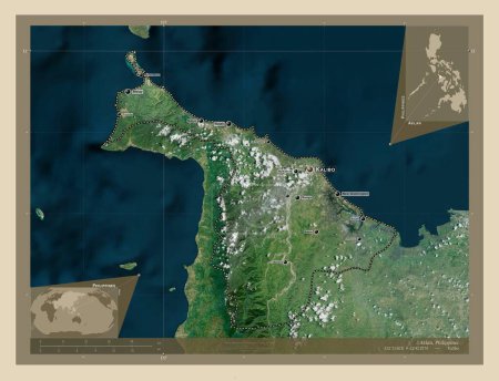 Foto de Aklan, province of Philippines. High resolution satellite map. Locations and names of major cities of the region. Corner auxiliary location maps - Imagen libre de derechos