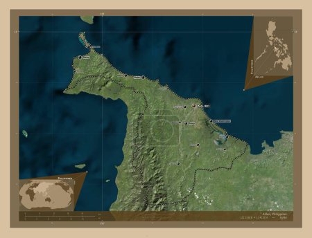 Foto de Aklan, province of Philippines. Low resolution satellite map. Locations and names of major cities of the region. Corner auxiliary location maps - Imagen libre de derechos