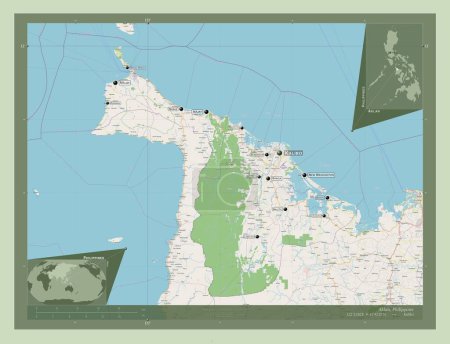 Téléchargez les photos : Aklan, province of Philippines. Open Street Map. Locations and names of major cities of the region. Corner auxiliary location maps - en image libre de droit