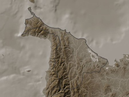 Foto de Aklan, province of Philippines. Elevation map colored in sepia tones with lakes and rivers - Imagen libre de derechos