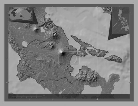 Téléchargez les photos : Albay, province of Philippines. Bilevel elevation map with lakes and rivers. Corner auxiliary location maps - en image libre de droit