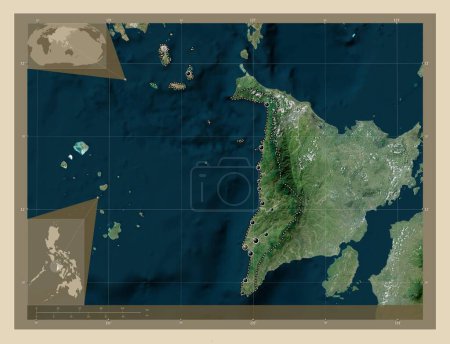 Photo for Antique, province of Philippines. High resolution satellite map. Locations of major cities of the region. Corner auxiliary location maps - Royalty Free Image