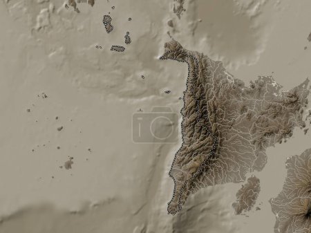 Téléchargez les photos : Antique, province of Philippines. Elevation map colored in sepia tones with lakes and rivers - en image libre de droit