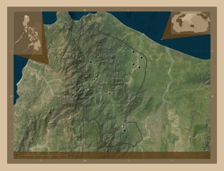 Photo for Apayao, province of Philippines. Low resolution satellite map. Locations of major cities of the region. Corner auxiliary location maps - Royalty Free Image