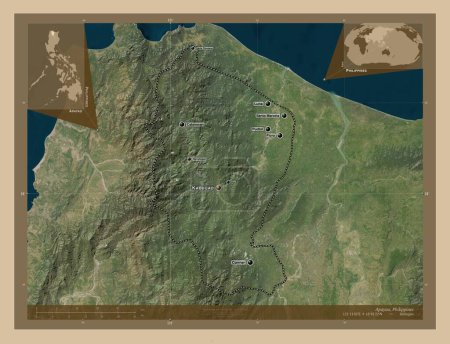 Photo for Apayao, province of Philippines. Low resolution satellite map. Locations and names of major cities of the region. Corner auxiliary location maps - Royalty Free Image