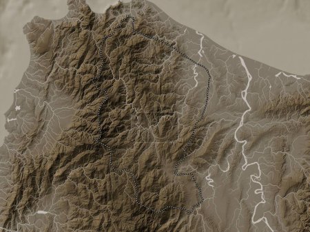 Photo for Apayao, province of Philippines. Elevation map colored in sepia tones with lakes and rivers - Royalty Free Image